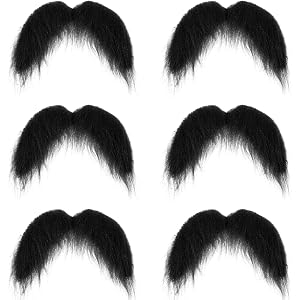 6 Pcs Stick On Mustache, Black Fake Mustaches, Realistic Fake Facial Hair | Novelty Handlebar Fakes Beard for Cosplay Costume