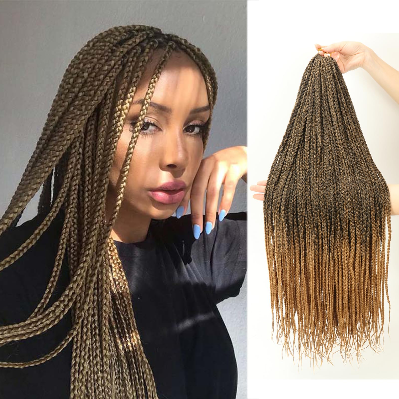 Photo 1 of Ombre Blonde Crochet Box Braid 30inch 6Packs Midium Size Premium Synthetic Crochet Braids Waist Length Individually Prelooped Handmade Soft Braids Hair Extension For Girls Women(30inch M1B27)