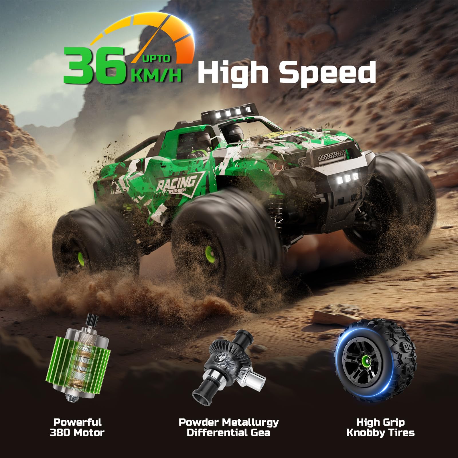 Remote Control Car RC Cars Truck for Adults Boys Age 8-12 Kids, 36KMH 1:18, All Terrain 4X4 High Speed Fast Off-Road Electric Vehicle,Full Proportional Synchronous Control System 2.4GHz