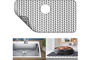 AWOKE Sink Protectors for Kitchen Sink - 28.4"x 15.2" Sink Mat - Heat-resistant Easy-clean Silicone Sink Mat - for Protection of Stainless Steel Sink - with Rear Drain (Grey)