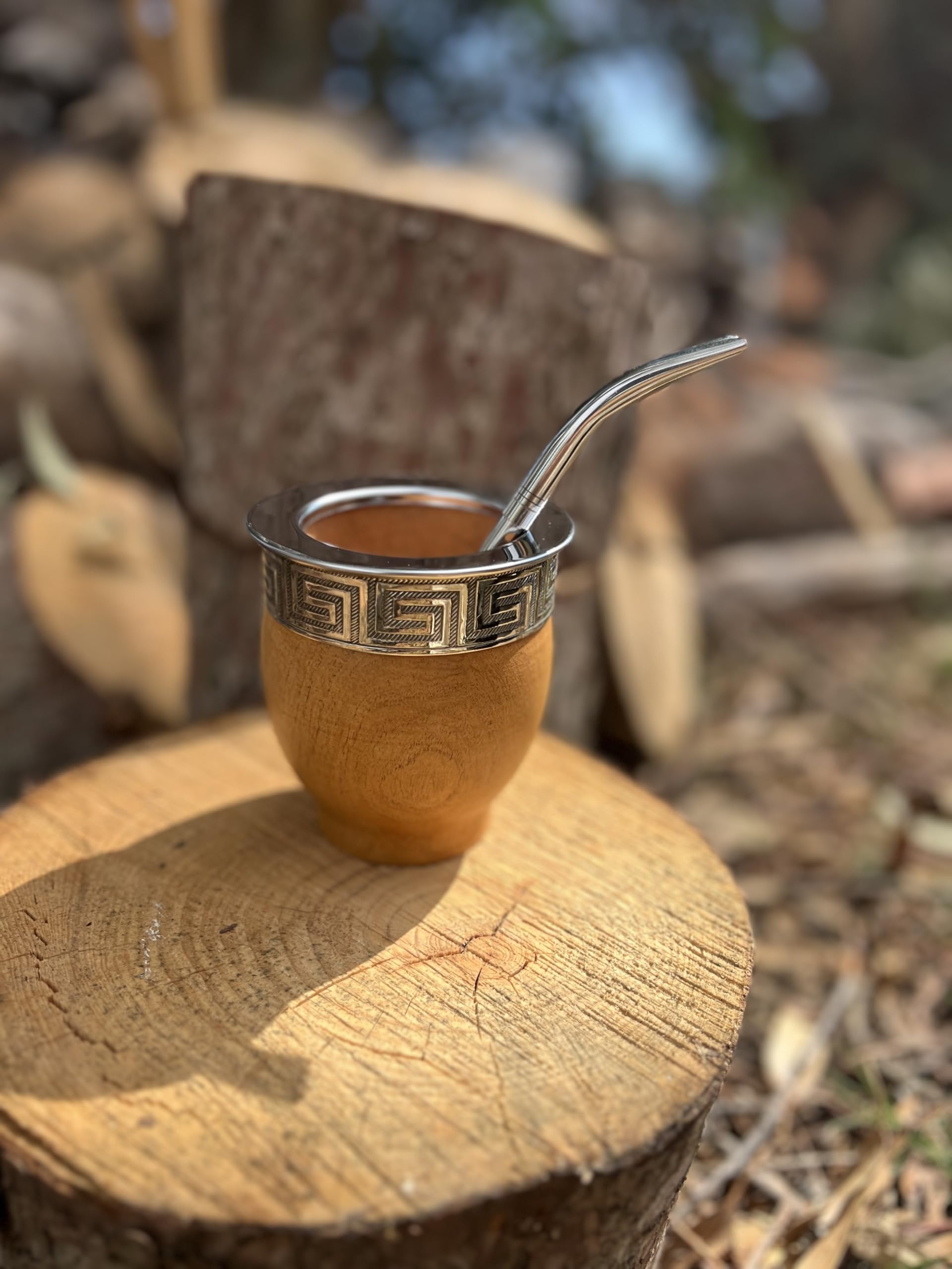 Photo 1 of Mate Imperial Argentino Algarrobo, Wood Mate, With Straw Tea Gourd Mug One Bombilla (Straw), Wrapped Handmade Leather, Includes Premium Packaging Travel Cup