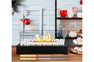 PECROL Tabletop Fire Pit Mini Table Top Fireplace Patio Home Decor, Smores Maker Alcohol Stove Fireplace Indoor Outdoor with Two Roasting Sticks, Alcohol Stove Fireplaces for Housewarming Birthday