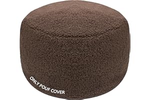 GLAXYFUR Unstuffed Ottoman Pouf Cover,Sherpa Fleece Faux Fur Foot Stool, 20x12 Inches Storage Solution, Floor Bean Bag (No Filler),Foot Rest for Living Room, Bedroom, Cover ONLY (Sherpa, Brown)