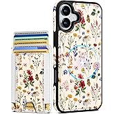 Shorogyt for iPhone 17 Wallet Case - Fits 5 Cards, Compatible with Magsafe Detachable Magnetic Credit Card Holder Leather Cardholder Cute Phone Cover Women Girls for Apple 17, Floral