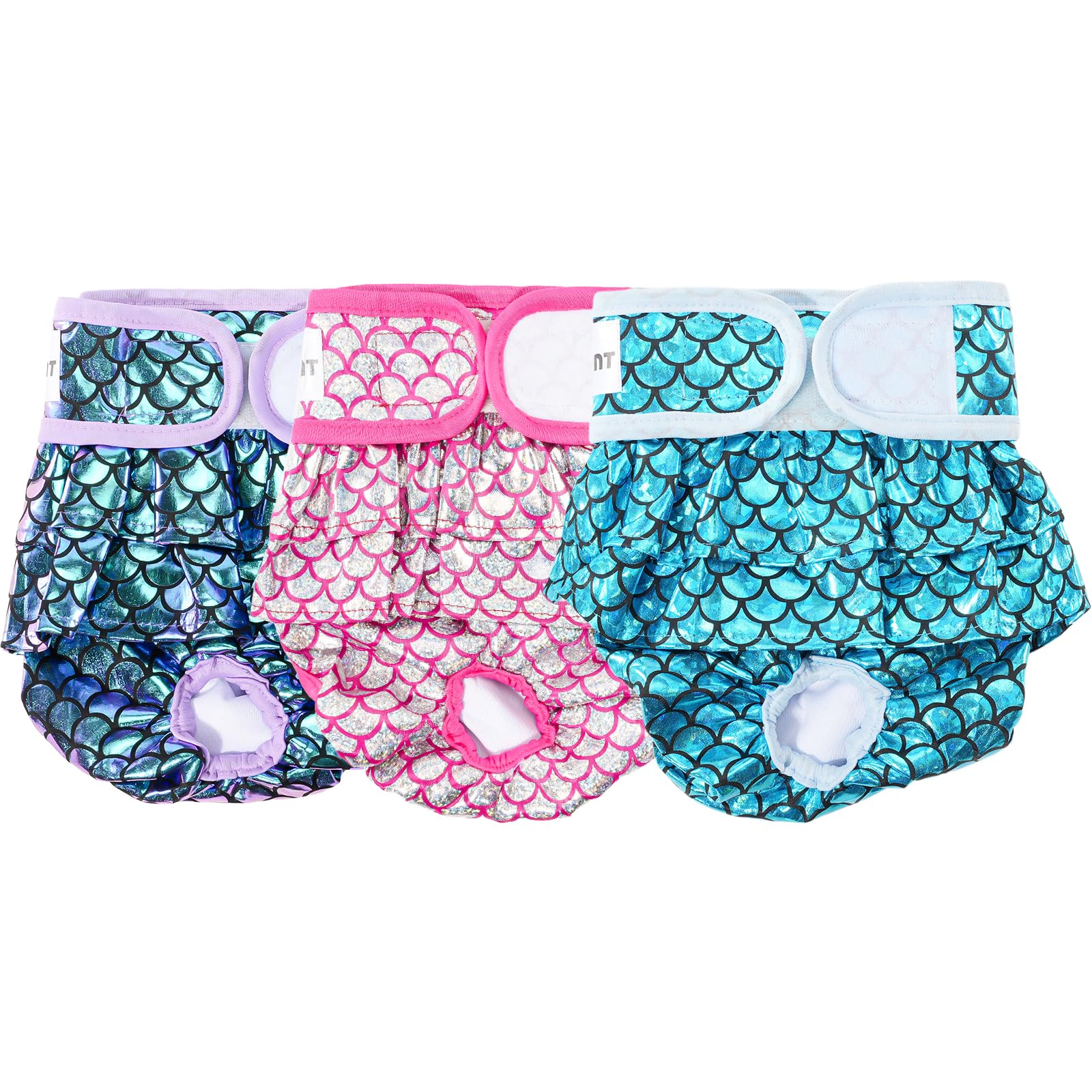 Avont 3 Pack Washable Female Dog Diapers, Reusable Period Diapers Cover for Girl Doggies Heat Cycle, Incontinence -Purple/Pink/Blue Mermaid(M)