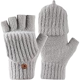 Bodvera Winter Fingerless Gloves Mittens for Women Warm Knitted Gloves Convertible Mittens Flap for Texting Driving