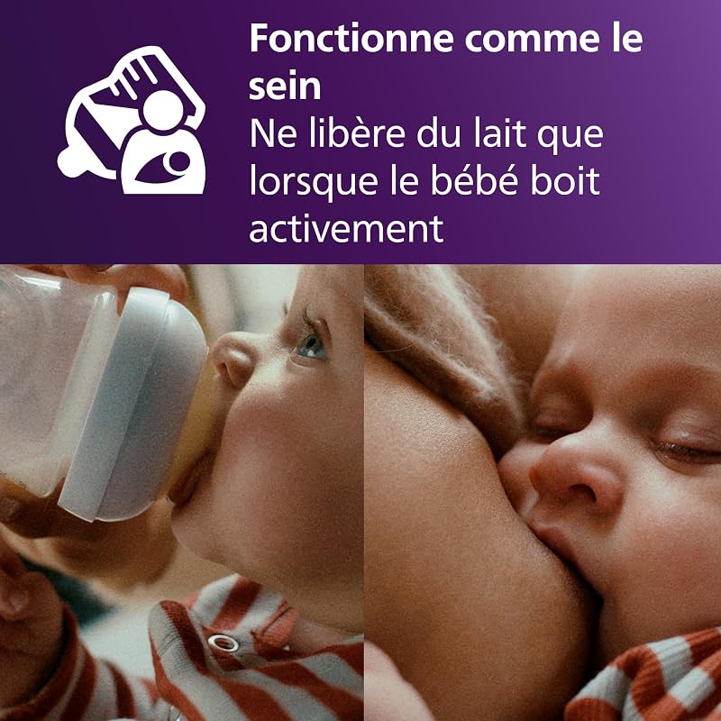 AVENT Kit biberons Natural Response : 2 biberons 260 ml avec tétines T3 (1 mois et plus), 4 sucettes Ultra Air, motif animaux aquatiques (modèle SCD837/13)