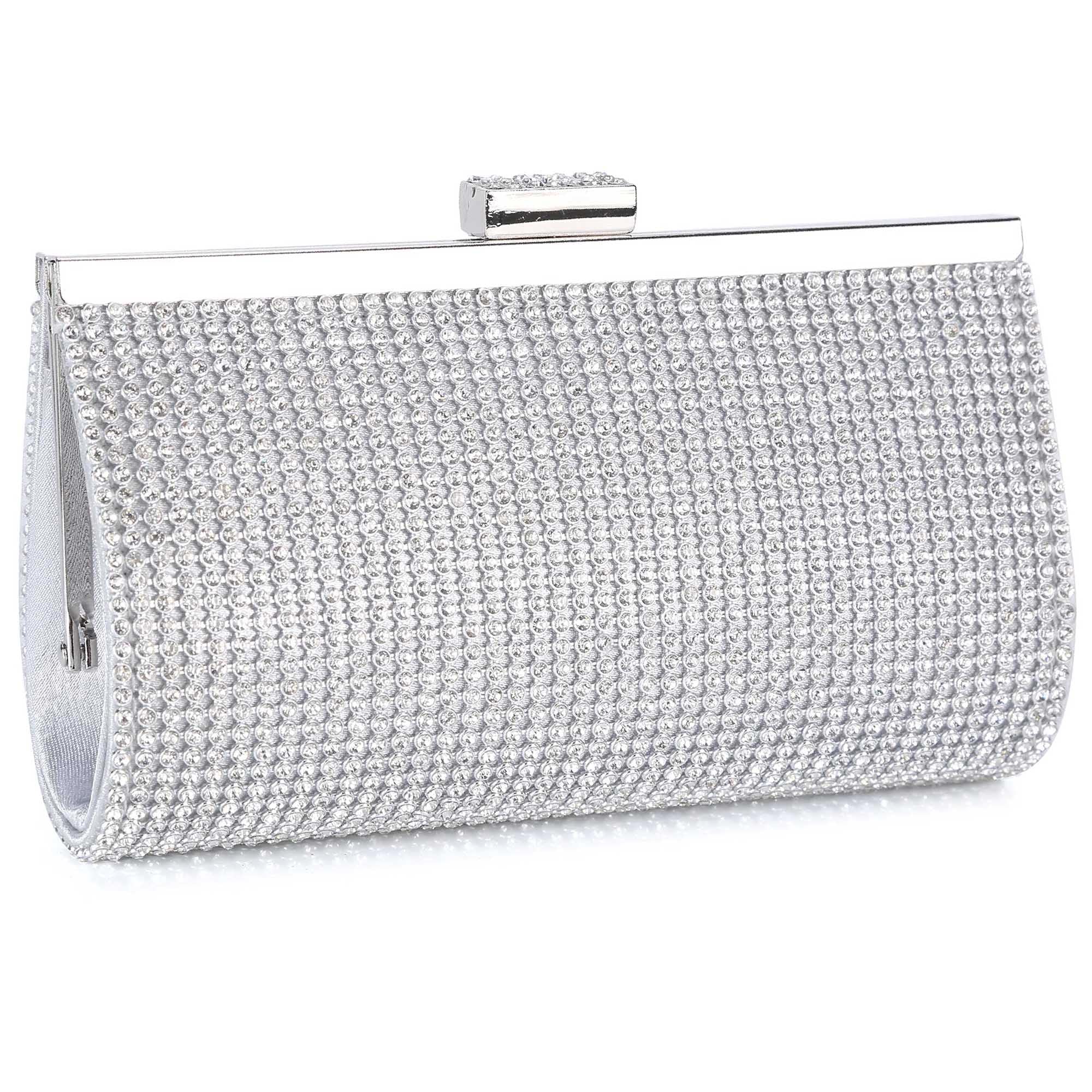 BAIGIO Silver Clutch Bag Evening Bags for Women Sparkly Rhinestone Glittering Diamond-like Handbags Shoulder Cross Body Bags for Bridal Wedding Party Prom (#A-Silver)