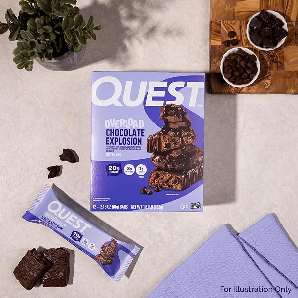 QUEST NUTRITION OVERLOAD PROTEIN BARS, CHOCOLATE EXPLOSION, 20G PROTEIN, 1G SUGAR, 3G NET CARBS, GLUTEN FREE, 12 COUNT