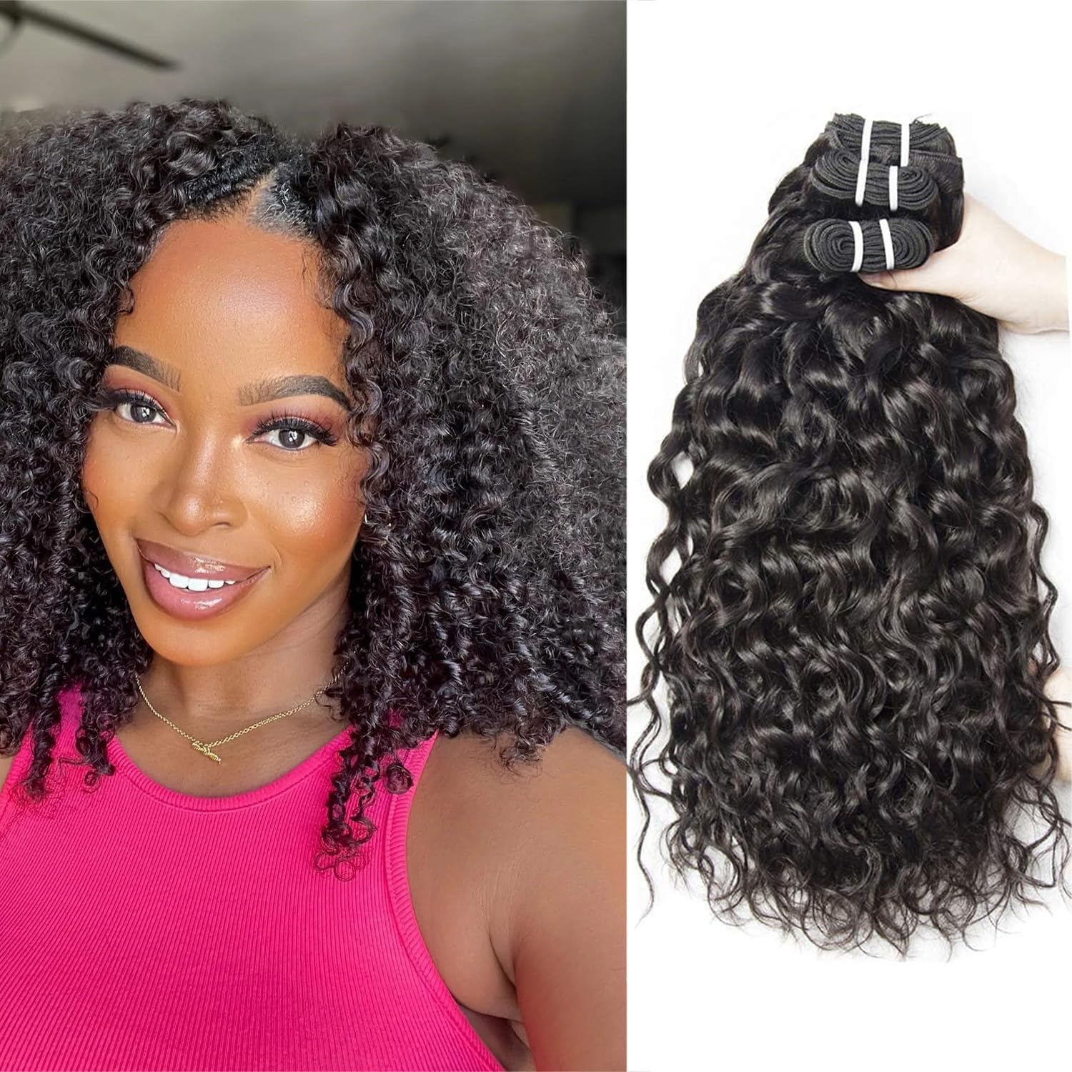 RICHAIR Curly Wave Human Hair Brazilian Curly Bundles, 3 Bundles Kinky Curly Human Hair, 80 Gram/Bundle (Total 240 Gram), 12 Inches, Natural Black
