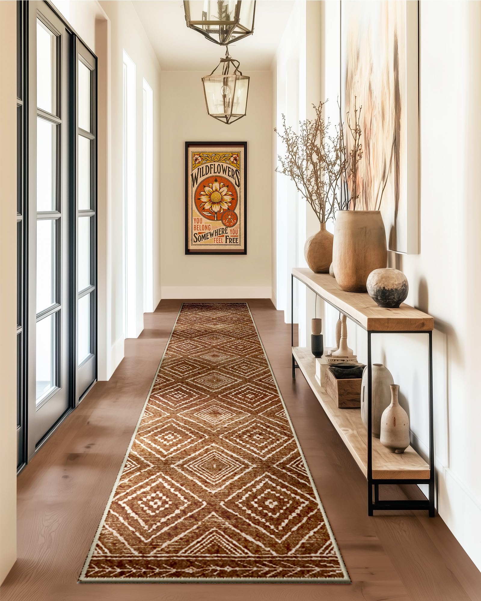 Photo 1 of Area Rug 2x10 Rug Machine Washable Non-Slip Low Pile Print Pattern Western Rug for Living Room Bedroom Entryway Tribal Series -Yellowbrown/Cream