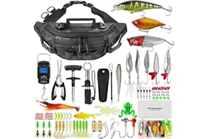 THKFISH 85Pcs Fishing Sling Bag with Tackle Box Included for Fly Fishing Tackle Kit, Waterproof Fanny Pack with Fishing Gear,