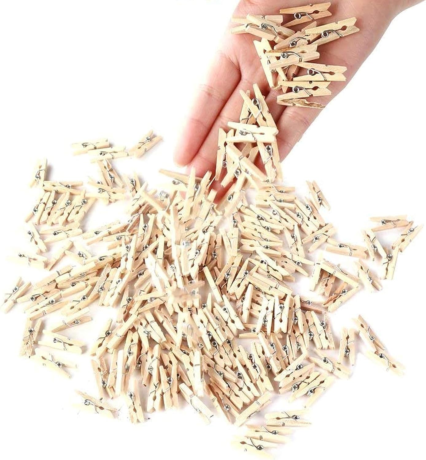 Mini Pegs for Photos - 100 Small Wooden Pegs for Crafts 25mm, 25mm 100 Pack Natural