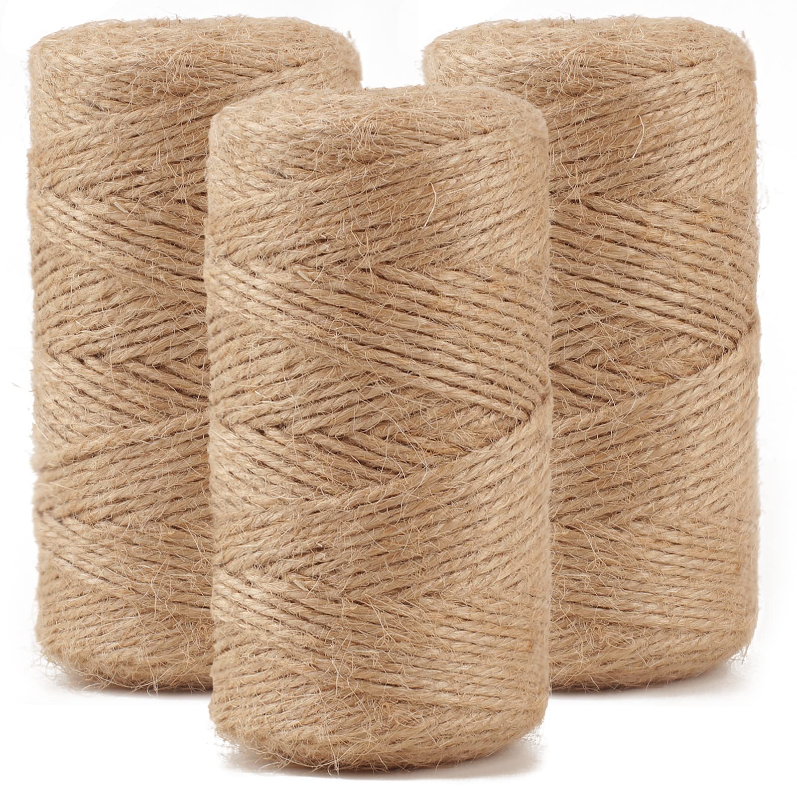 Photo 1 of 984 FT Natural Jute Twine, 3ply Thin Ribbon Hemp Twine for Gardening, Plant, Gift Wrapping, Art, Wedding Decoration, Packing, Bulk (3 Roll)