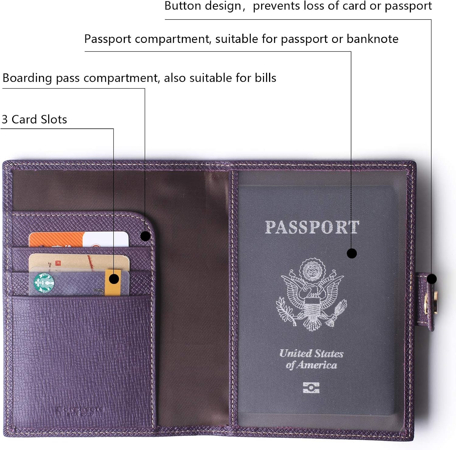 Passport Holder Cover Wallet RFID Blocking Leather Card Case Travel Document Organizer Purple: Clothing