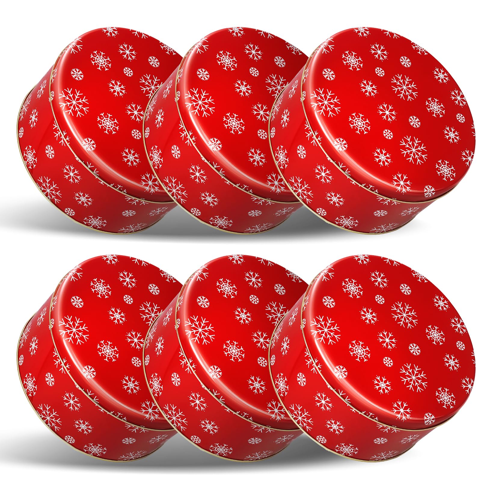 Photo 1 of 6 Pcs 7'' Christmas Cookie Tins with Lids Metal Round Cookie Containers Holiday Storage Box for Baking Chocolate Snack Storage Gift Giving