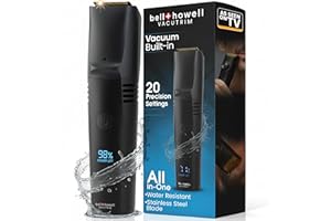 Bell+Howell Vacutrim Cordless Beard Trimmer – Rechargeable Electric Shaver with Built-in Vacuum, 20 Trim Settings, LED Indicator – for Mustache, Sideburns, Facial Hair – Deluxe, 7.5" As Seen On TV