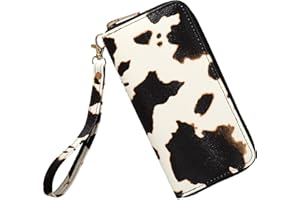 Fanwill Cow Print Wallets for Women Cowhide Western Highland Purse Moteher's Day Gifts Ladies Zip Around Card Holder with Cluth Wristlet Strap (Brown cow)