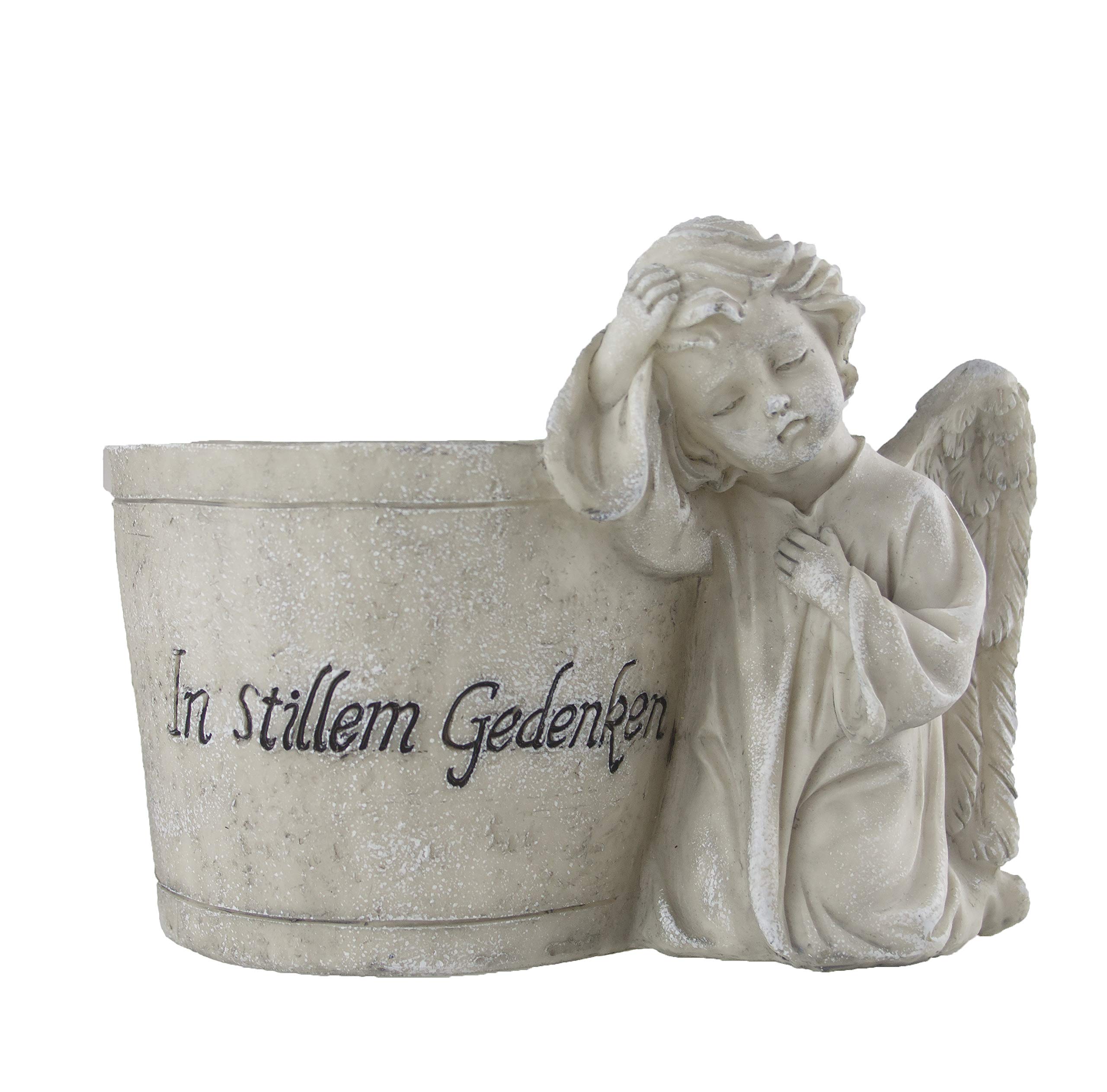 Bambelaa! Angel Graveside Flower Pot Plant with Inscription "In stillem Gedenken (meaning of stone: rest in peace)