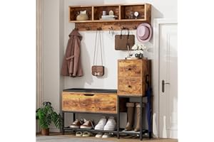yoyomax 39" Hall Tree Shoe Bench with Storage, Entryway Bench with Shoe Storage,7 in 1 Entryway Bench with 2 Drawers, Coat Rack, 7 Coat Hooks& 2 Umbrella Stands-Brown