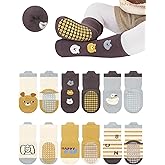 BEHELE Baby Toddler Non-skid Grip Socks Warm Thickened Anti Skid Slipper Crew Socks for Girl Boy Newborn 6 Pairs
