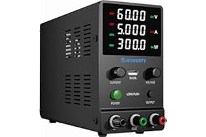 Jesverty DC Power Supply Variable, 0-60V 0-5A Adjustable Switching DC Regulated Bench Power Supply with Encoder Knob, Output On/Off Switch, 4-Digit LED Display, 5V/2A USB Charging Port - SPS-6005H