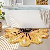 LUMI Floral Bath Mat, Sunflower Bathroom Rug, Soft Plush Fluffy Yellow Bath Mat, Absorbent, Non-Slip for Bathroom, Kitchen Si