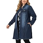 Agnes Orinda Women's Plus Size Denim Jacket Casual Long Distressed Button Up Pockets Jean Jackets Fall Outfits