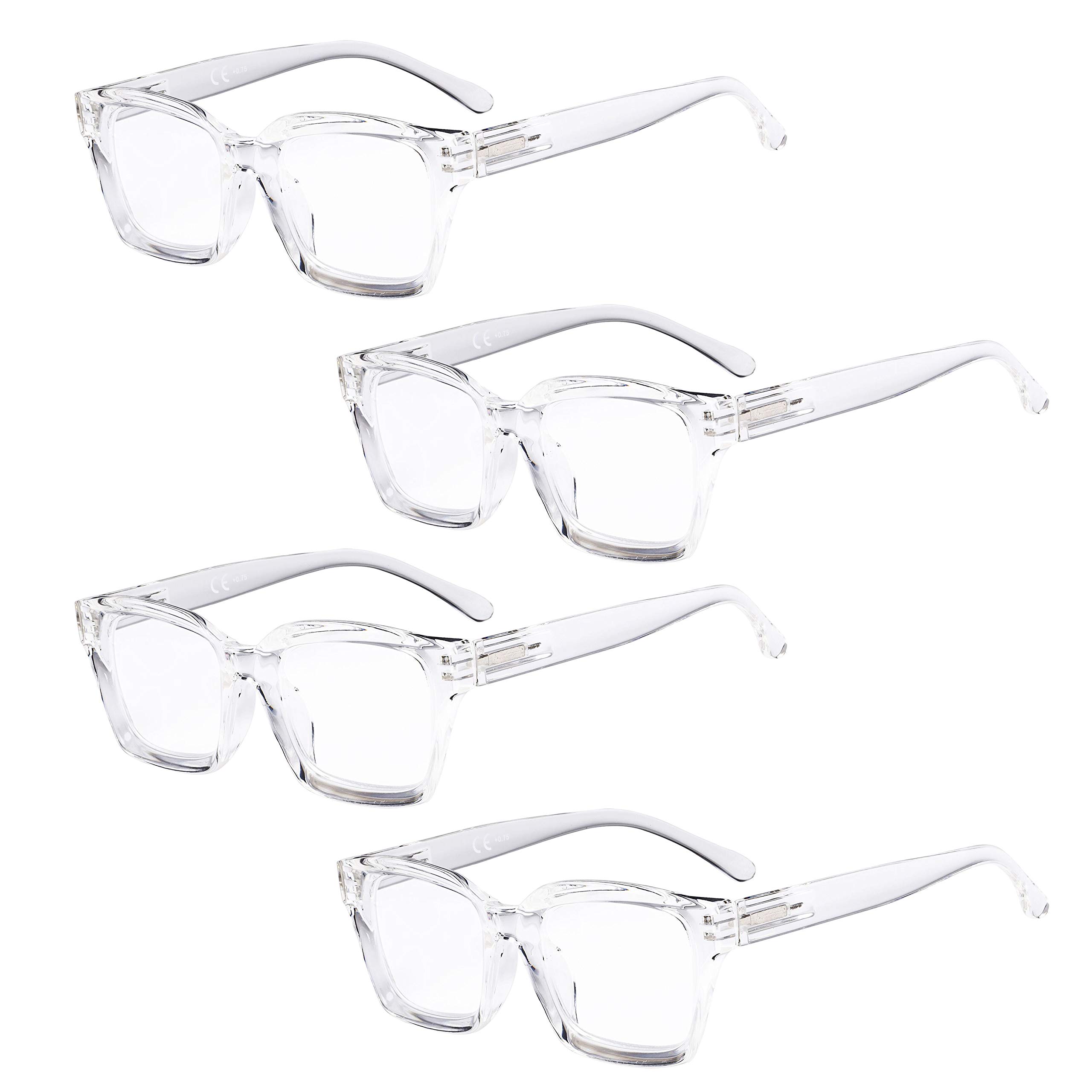 Eyekepper 4 Pack Ladies Reading Glasses - Oversized Square Design Readers for Women Transparent