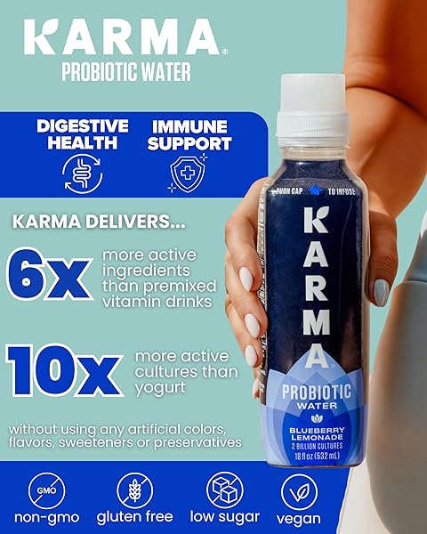 KARMA PROBIOTIC WATER – 12 PACK, BERRY CHERRY DRINK – IMMUNE & GUT HEALTH SUPPORT