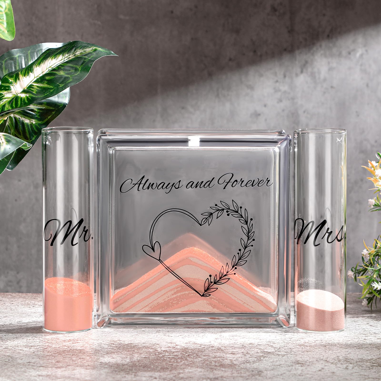 Photo 1 of Anglechic Wedding Unity Sand Set Include Vases Square Glass Jar Container 12 oz Sand for Blended Family Engagement Anniversary Bridal Party Outdoor Beach Decor(Light Colors,Heart)