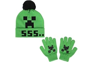 Minecraft Exploding Creeper Kids Pom Beanie & Gloves Set