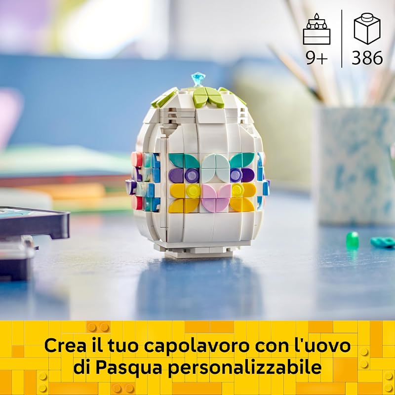 Uovo di Pasqua Decorativo - Decorazione Pasquale Giocattolo con Elementi Colorati come Cuori Dorati e Pietre Preziose - Regalo Creativo di Arti e Mestieri per Bambine e Bambini da 9 Anni - 40816