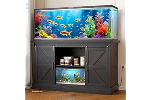 LotaTools 55-75 Gallon Fish Tank Stand with Sliding Barn Doors & Power Outlet, Heavy Duty Aquarium Stand with Cabinet Storage for Fish Tank, Turtle Tank, Reptile Terrarium, 1000LBS Capacity
