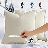 Pack of 2 Square Decorative Vintage Throw Pillow Covers 18x18 inch, Pearl White Chenille Linen Blend, Ultra Soft Extra Thick Luxury Neutral Cushion Covers for Sofa Bed, Modern Boho Farmhouse Decor