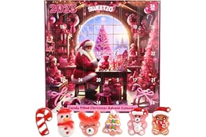 SWEETZO 2025 Girls Candy Pink Advent Calendar, 24 Day Christmas Countdown with Gummies, Individually Wrapped Pieces, 10.16 Ounces
