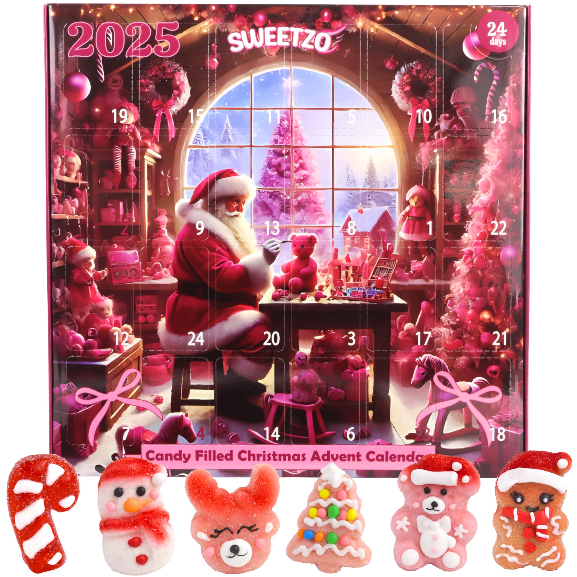 Photo 1 of 2025 Girls Candy Pink Advent Calendar, 24 Day Christmas Countdown with Gummies, Individually Wrapped Pieces, 10.16 Ounces