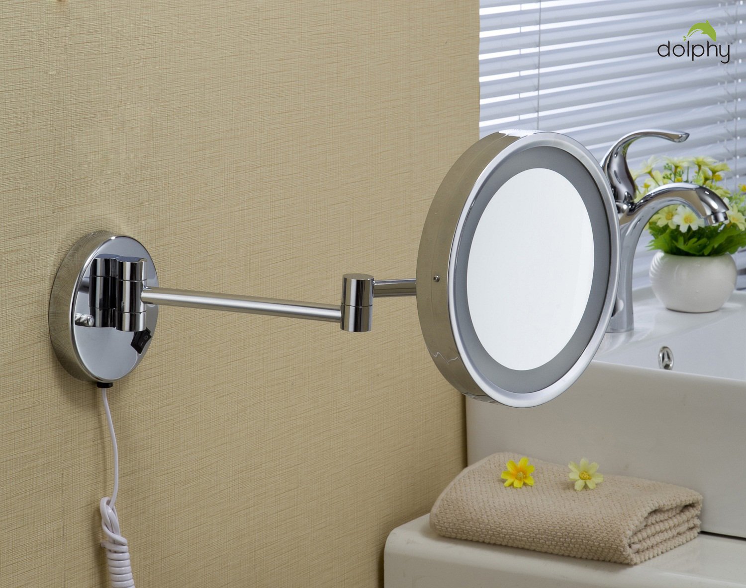 DOLPHY One Side 5X Magnifying LED Lighted Shaving and Makeup Mirror, 8