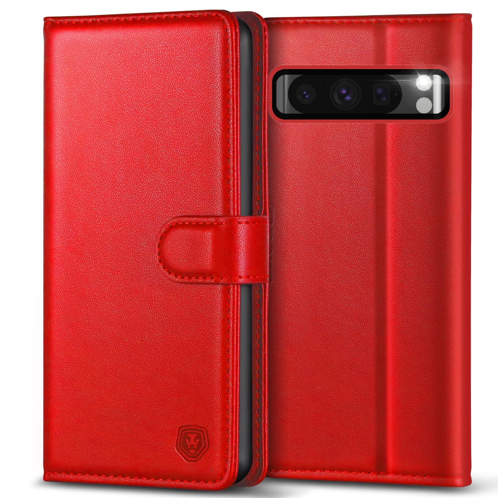 Kuafcase for Google Pixel 8 Pro Case, 4 Card Slots Magnetic Closure Kickstand Shockproof Protective Phone Case for Google Pixel 8 Pro - Red — image 1