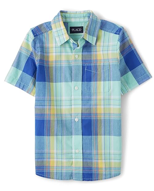 The Children's Place,Short Sleeve Button Down Shirt,Mellow Aqua,XSmall (4)