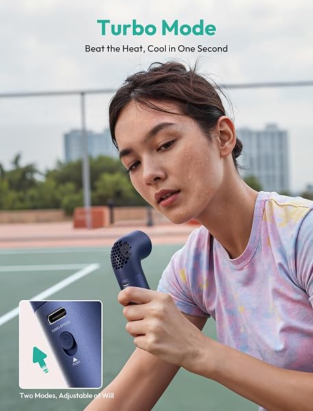 AECOOLY PORTABLE HANDHELD FAN, POWERFUL TURBO AIR TUBE FAN, 19000 RPM HIGH SPEED AERO PRO, 15H MAX COOLING TIME, 6 SPEEDS ALUMINUM CASE, MINI POCKET DESIGN, FOR TRAVEL BEACH OUTDOOR ACTIVITIES -BLUE