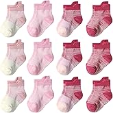 SkiBeaut Toddler Socks with Grips, 12 Pairs Kids Non-Slip Grippers Baby Boys Girls House Socks for Age 0-7