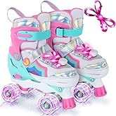 BELEEV Kids Roller Skates for Girls, 4-Size Adjustable Quad Skates with 8 Light-Up LED Wheels & Bonus Shoe Lace, Safe & Fun for Toddlers Children Beginners, Ideal Birthday