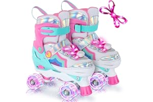 BELEEV Kids Roller Skate for Girls Boys Ages 5-12, 4-Size Adjustable Toddler Roller Skates with 8 Light-Up LED Wheels & Shoe 