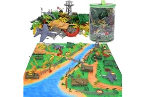 deAO Army Men Toys Playset for Boys - 150 PCS Action Figures with Military Battle Mat Tanks Helicopters Army Toys for Boys Age 4-8-12