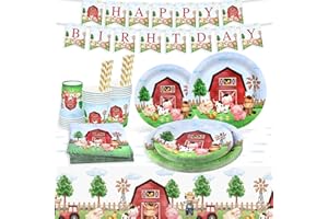 HEBOLAND Watercolor Farm Birthday Party Supplies Plates Set for 25 Guests, 127 Pieces Farm Animal Party Decorations Paper Plates Napkins Straws Cup Tablecloth and Banner Sets for Farm Animals Party Decorations