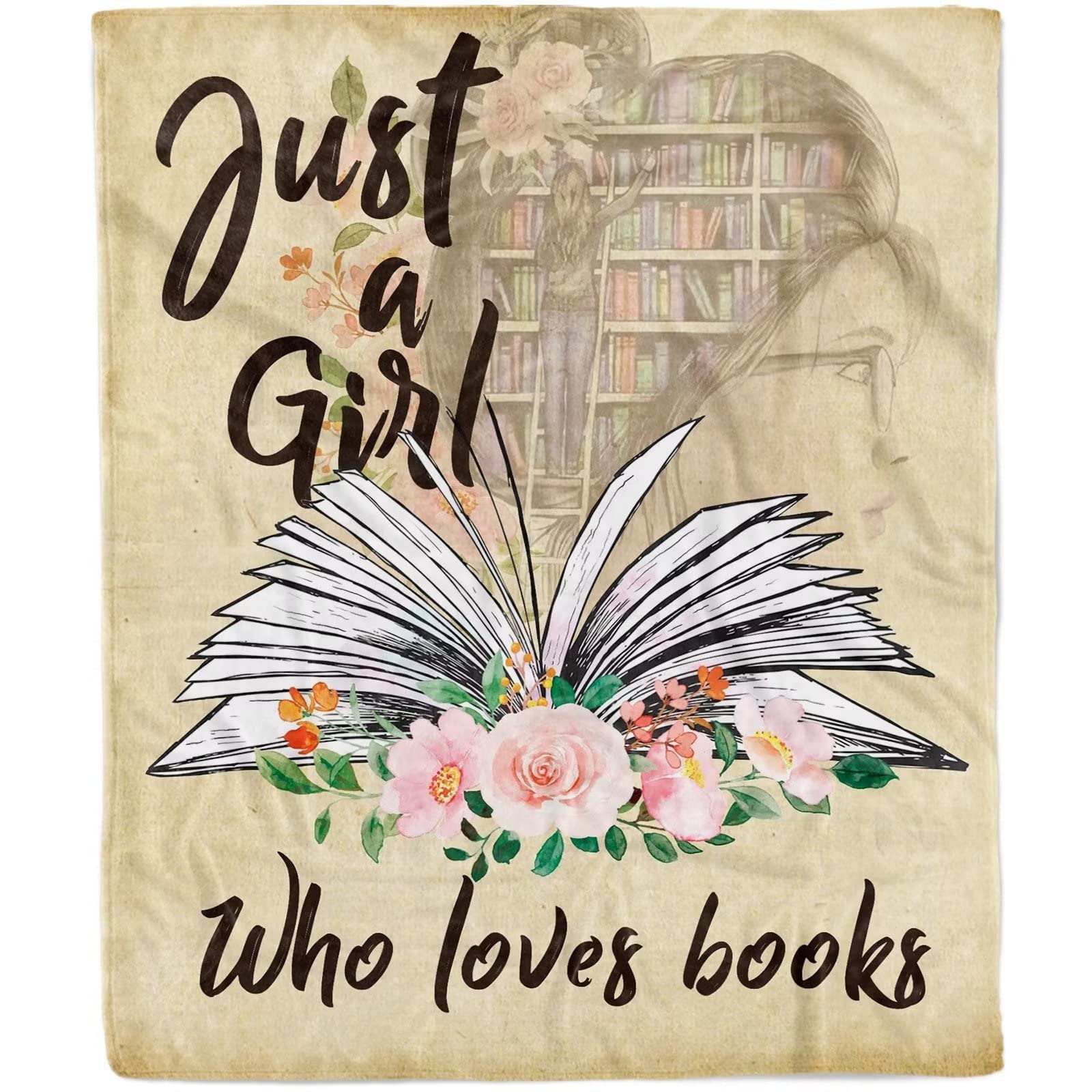 Just A Girl Who Loves Books Blanket, Book Lover Gifts for Girls Women Book Lovers, Soft Flannel Fleece Lightweight Book Blanket for Sofa, the Best Gifts for Bookworm Reading Lover Bookish, 100 x 130cm