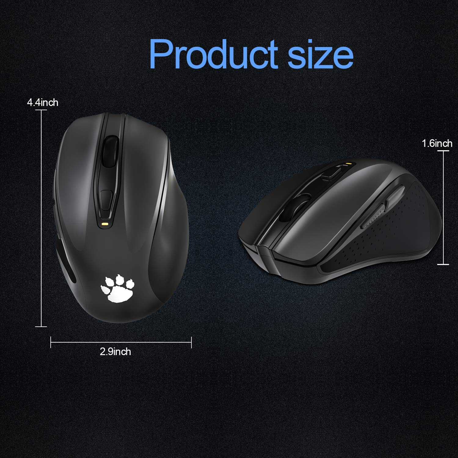 2.4G Wireless Mouse Portable Mobile Optical Mice with Nano USB Receiver 2400DPI 6 Buttons for Notebook PC Laptop Computer MacBook, Black