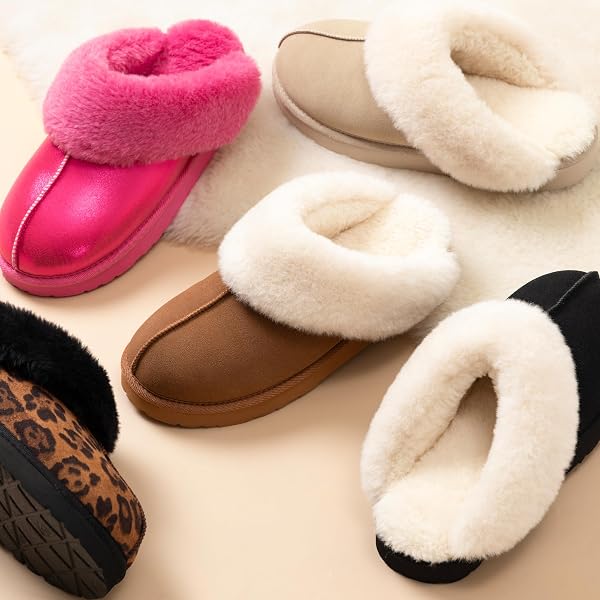 LAZYSTEP WOMEN’S MADGE FUZZY SLIPPERS WITH COMFORT MEMORY FOAM, SLIP-ON WARM OUTDOOR INDOOR HOUSE SHOES(LEOPARD PRINT, SIZE 7-8)
