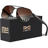 LUENX Aviator Sunglasses for Men Square Polarized Polygon Shades UV400 Sun Glasses with Accessories